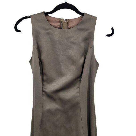 Vintage Womens Satin Sheath Gown Side Slit Size XS Taupe Neutral Cocktail Party - Picture 5 of 12